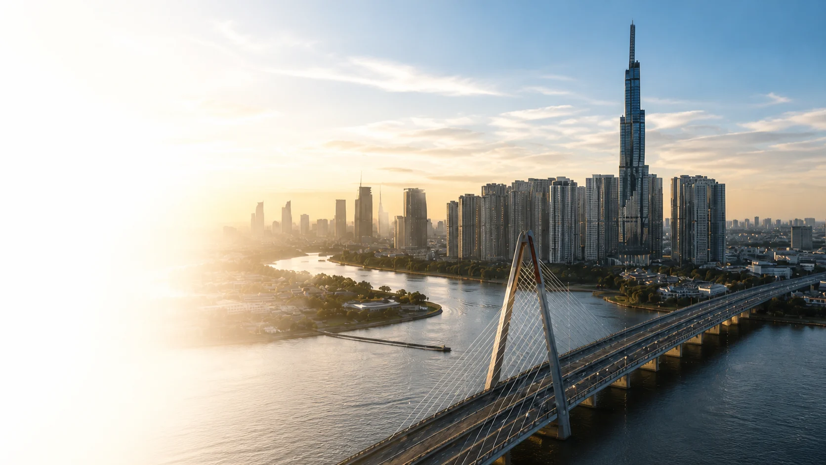 Toàn cảnh Thành phố Hồ Chí Minh, sông Sài Gòn và Landmark 81
